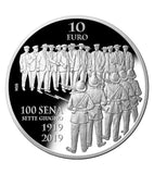 'Centenary of the Sette Giugno Riots 1919' silver coin and a silver foil stamp replica